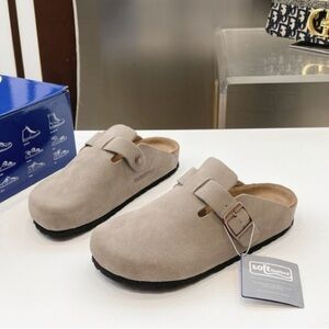New Birkenstock Sandals Boston taupe suede mule clogs womens Slipper